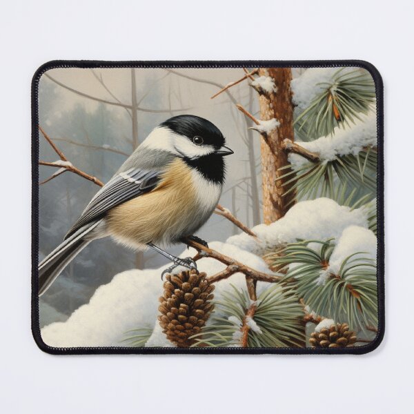 Item preview, Black Capped Chickadee Snowy Pine Branch designed and sold by Hartbecke.