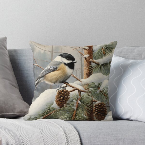 Item preview, Black Capped Chickadee Snowy Pine Branch designed and sold by Hartbecke.