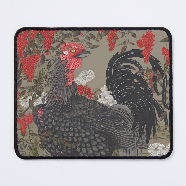 Item preview, Black rooster and nandin painting from Ito Jakuchu, edo period wall art designed and sold by EmeraldeaArt.