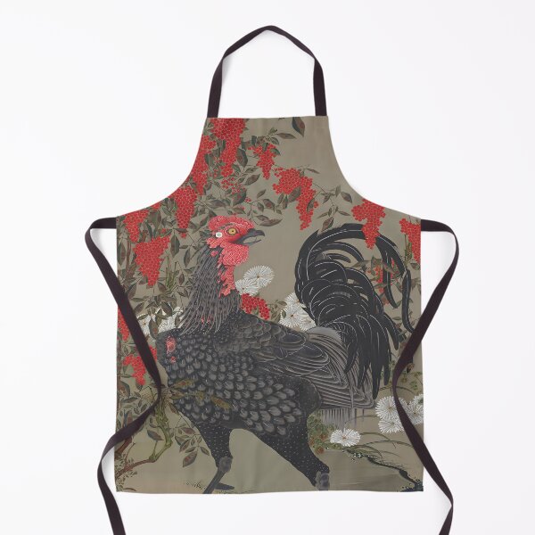 Item preview, Black rooster and nandin painting from Ito Jakuchu, edo period wall art designed and sold by EmeraldeaArt.