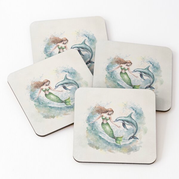 Item preview, Mermaid with Dolphin watercolor and acrylic designed and sold by SGillum.
