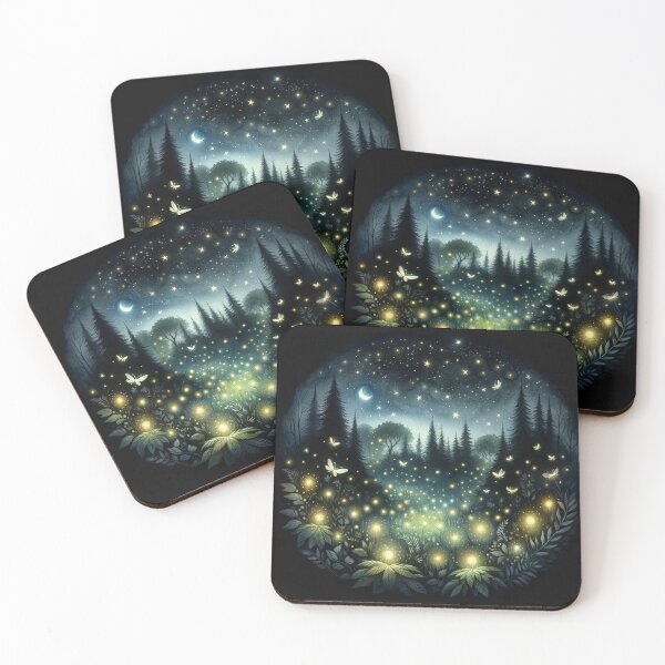Item preview, Fireflies, stars, world with forest, watercolor, night designed and sold by StardustShinnie.
