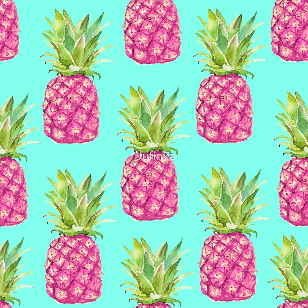 "Pink pineapple on a turquoise background" by Jufinka Redbubble