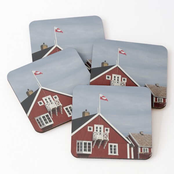 Item preview, Greenland flag over red building designed and sold by Micki Selvitella.
