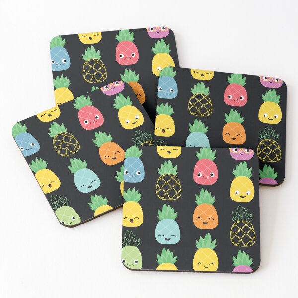 Item preview, Cute Colorful Pineapples Food Kids Pattern on black designed and sold by SamAnnDesigns.