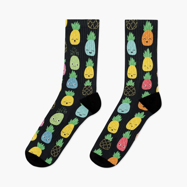 Item preview, Cute Colorful Pineapples Food Kids Pattern on black designed and sold by SamAnnDesigns.