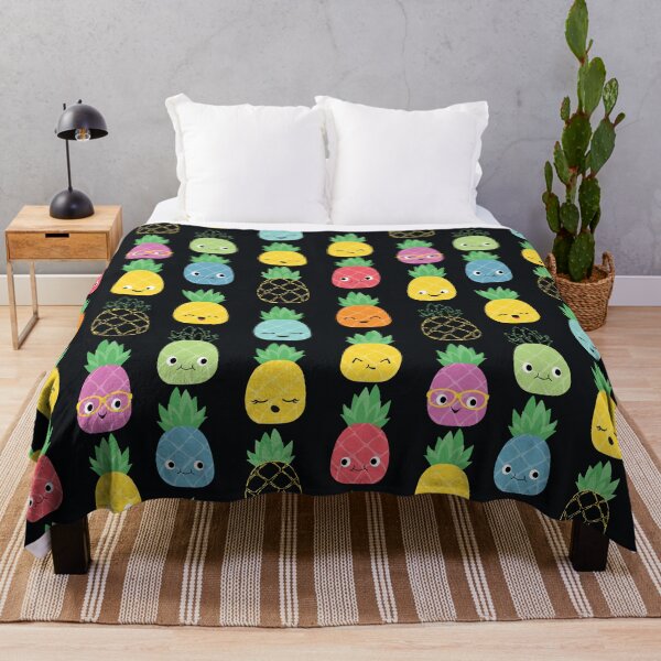 Item preview, Cute Colorful Pineapples Food Kids Pattern on black designed and sold by SamAnnDesigns.
