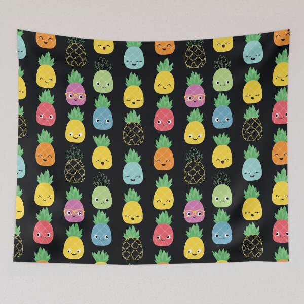 Item preview, Cute Colorful Pineapples Food Kids Pattern on black designed and sold by SamAnnDesigns.