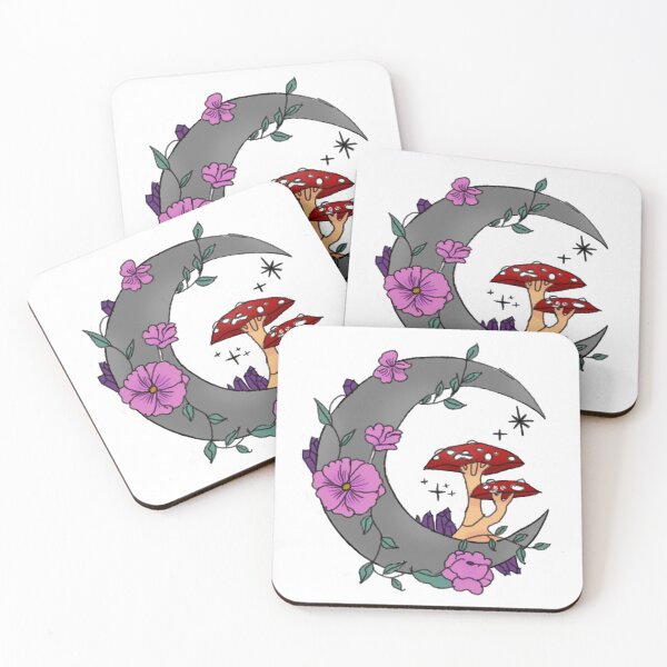 Item preview, Moon with flowers, crystals and toad stools designed and sold by adumbpansexual.