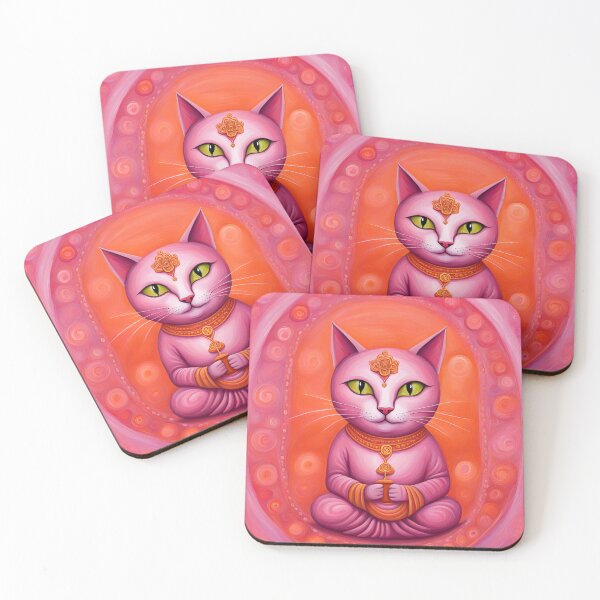 Item preview, Mystical Green Eyed Cat in spiritual dress - Pink and Orange Digital Painting designed and sold by SirenSeventyOne.
