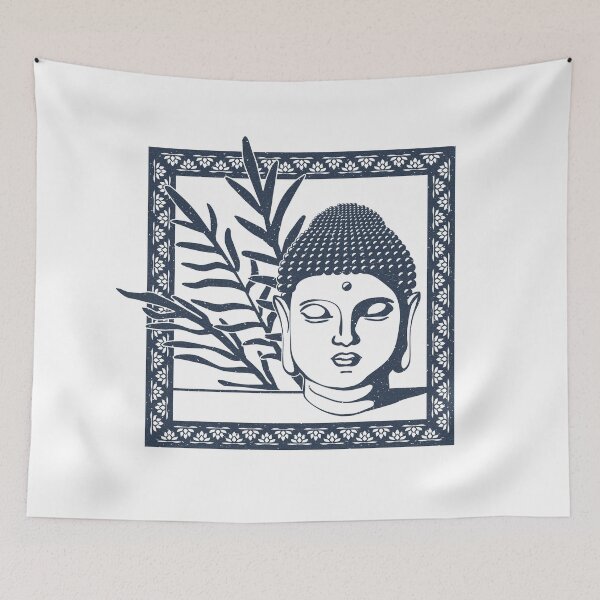 Item preview, Buddha Head Statue with Palm Fronds - Snow + Dusk designed and sold by Irene Estelle.