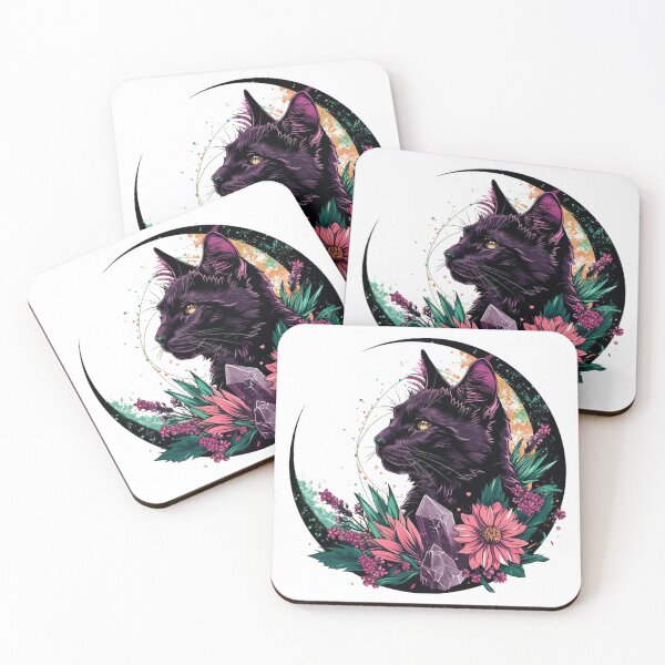 Item preview, Black Cat Crescent Moon Crystals Flowers Lilith designed and sold by VisionaryVortx.