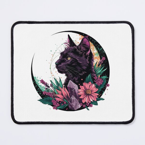 Item preview, Black Cat Crescent Moon Crystals Flowers Lilith designed and sold by VisionaryVortx.