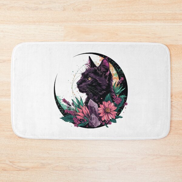 Item preview, Black Cat Crescent Moon Crystals Flowers Lilith designed and sold by VisionaryVortx.