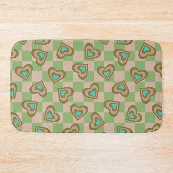 Item preview, LOVE HEARTS CHECKERBOARD Retro Alt Valentines in Olive Sand Turquoise on Cream Green Geometric Grid - UnBlink Studio by Jackie Tahara designed and sold by Jackie Tahara of UnBlink Studio.