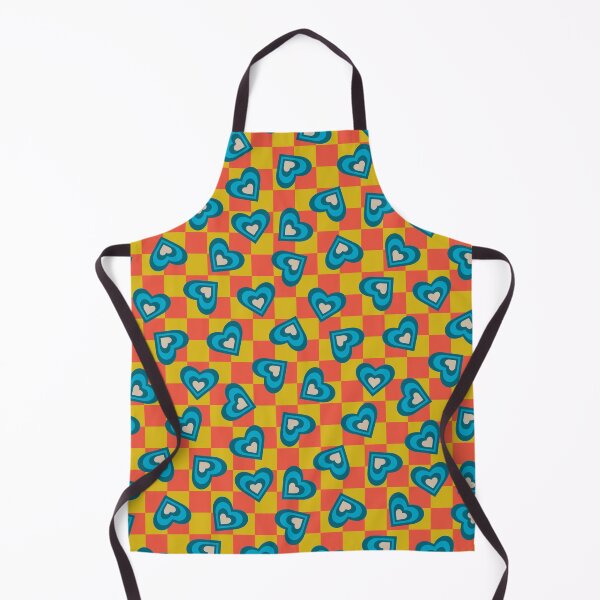 Item preview, LOVE HEARTS CHECKERBOARD Retro Alt Valentines in Teal Blue Cream on Orange Yellow Geometric Grid - UnBlink Studio by Jackie Tahara designed and sold by Jackie Tahara of UnBlink Studio.