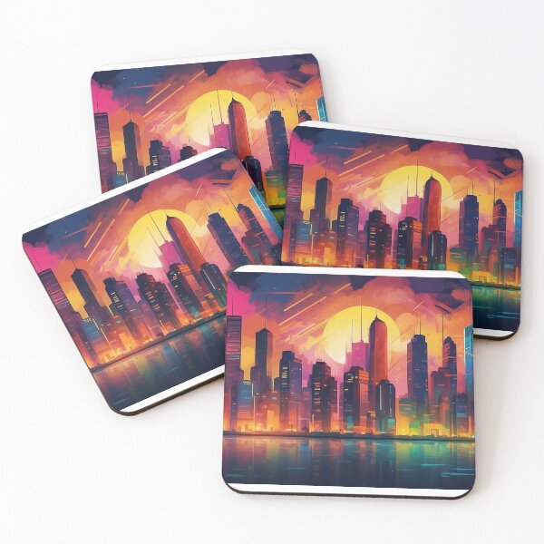 Item preview, Dazzling Metropolis: Sunset Hues Over Digital Metropolis designed and sold by ArtComixHaven.