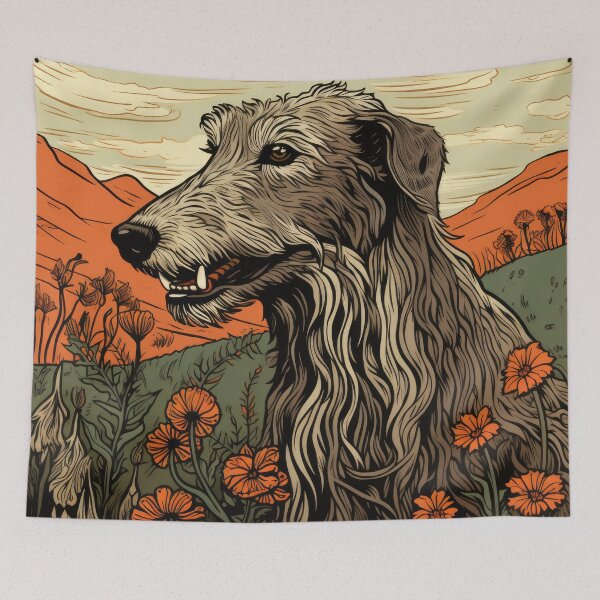 Item preview,  Scottish Deerhound dog art in old retro vintage style designed and sold by WallyPink.
