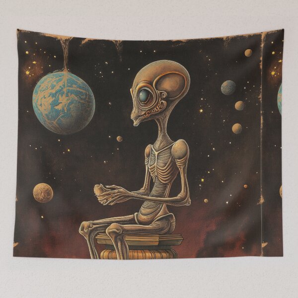 Item preview, Cosmic Philosopher: Alien Entity Overlooking Distant Planets Illustration designed and sold by Nicholas Panek.