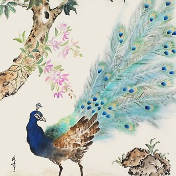 Artwork thumbnail, Peacock underneath Tree with Orchid - Traditional Chinese Ink Painting & Calligraphy by mingjan