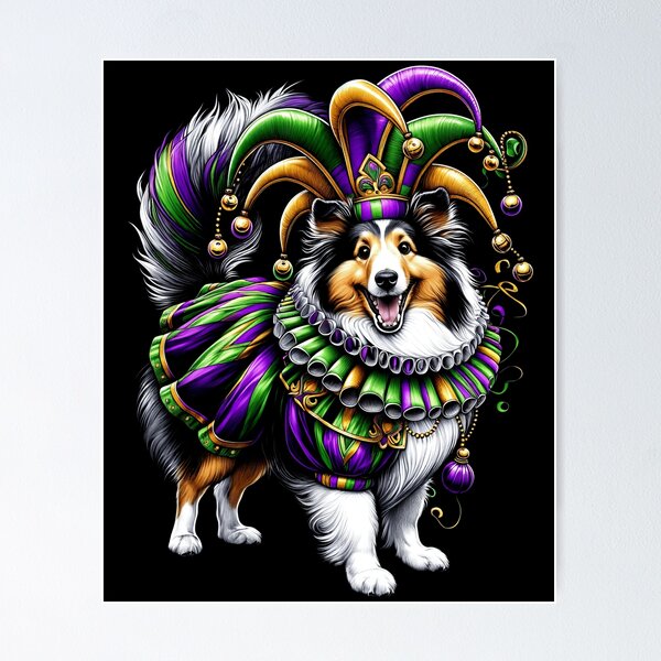 Item preview, Shetland Sheepdog Dog Mardi Gras Festival Clown Carnival Celebration designed and sold by JoelFox165.