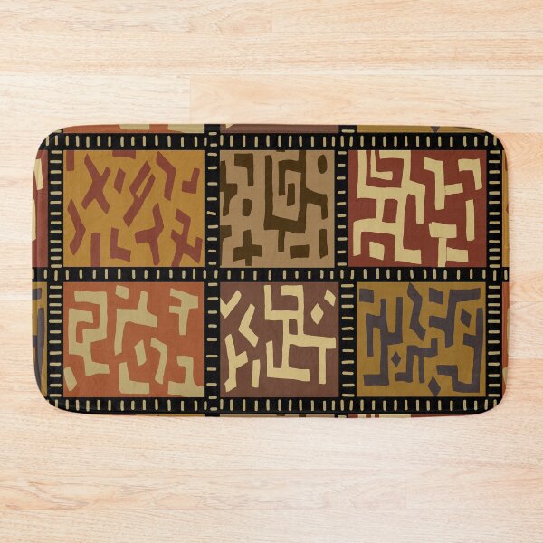 Item preview, BaKuba Tribal Folk Art Faux Quilt - Rust Black Brown Ivory designed and sold by Esprit-Mystique.
