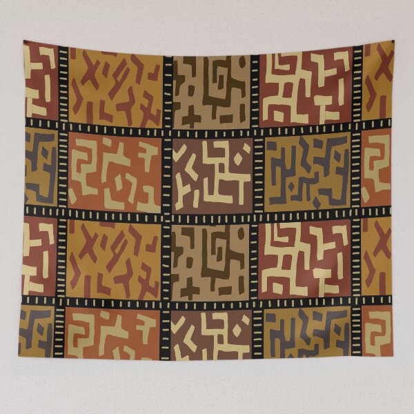 Item preview, BaKuba Tribal Folk Art Faux Quilt - Rust Black Brown Ivory designed and sold by Esprit-Mystique.