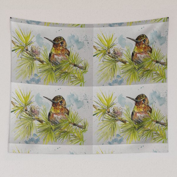 Item preview, Tiny Humming Bird in fir tree  designed and sold by AnjuPaintings.