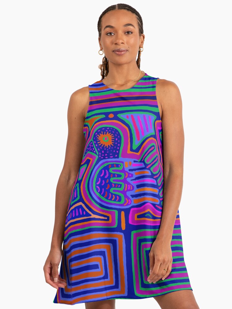 Kuna Indian Mola Pajaro Maze - Red Violet Navy Pink" A-Line Dress for Sale  by Esprit-Mystique | Redbubble