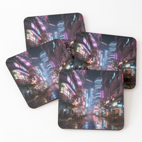 Aperçu de l'œuvre Ville de style Cyberpunk néon créée et vendue par WrappsCo.