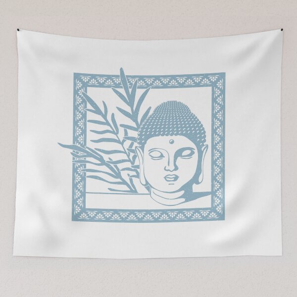Item preview, Buddha Head Statue with Palm Fronds - Snow + Sky designed and sold by Irene Estelle.