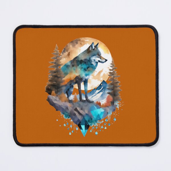 Item preview, Geometric Wolf with Mountains and Trees in Browns and Teals designed and sold by DappledMoon.