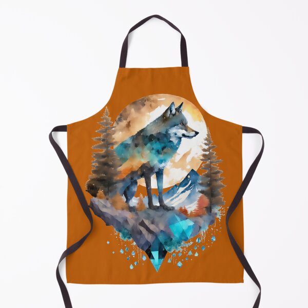 Item preview, Geometric Wolf with Mountains and Trees in Browns and Teals designed and sold by DappledMoon.