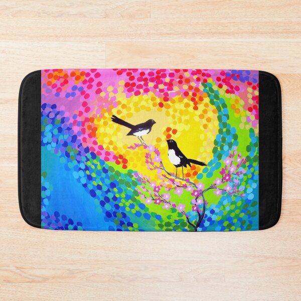 Item preview, rainbow print with willie wagtails and cherry blossoms designed and sold by CateJacobs.
