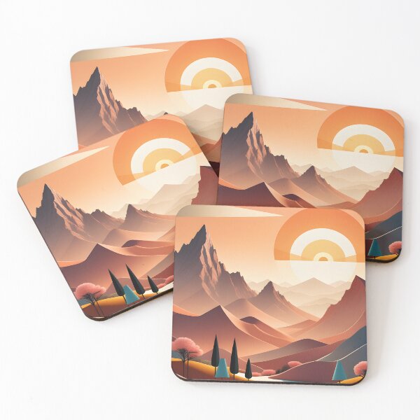 Item preview, Mid Mod, Retro Mountain Sunset Landscape, Peach, Orange  designed and sold by Prints and Lifestyle.