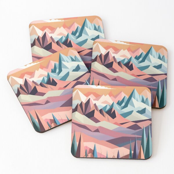 Item preview,  Mid Mod, Retro Mountain Sunset Landscape, Cyan, Peach designed and sold by Prints and Lifestyle.