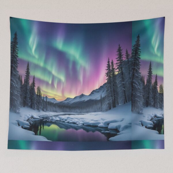 Item preview, Aurora Majesty: Enchanting Snowscape under the Starry Night Sky designed and sold by RedArtG09.