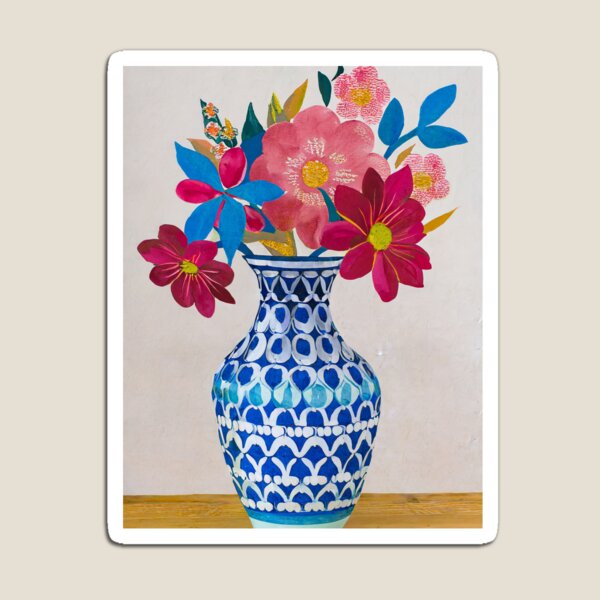 Artikelvorschau,  Skurriler Blumenstrauß in blauer Vase entworfen und verkauft von Alwayscreateart.
