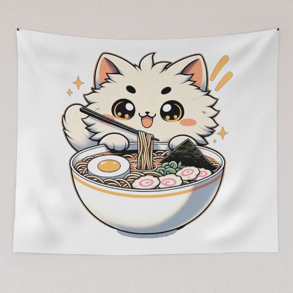 Item preview, Japanese Cute Cate Eating Ramen Noodles  Stickers designed and sold by olympe-store.