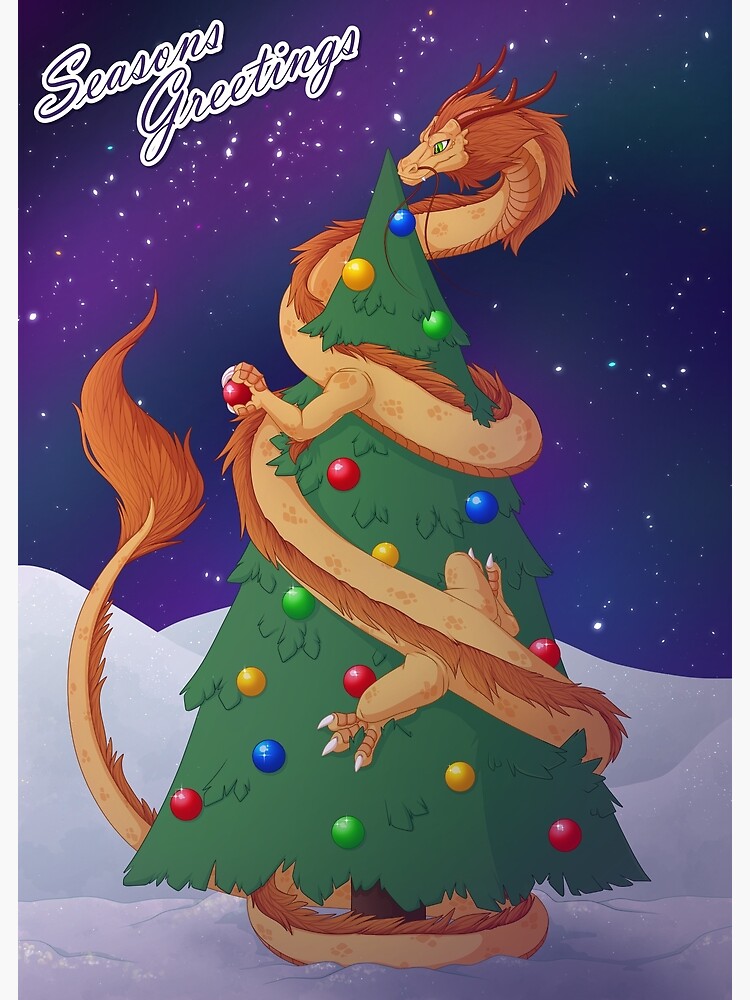 Thumbnail 3 of 3, Art Print, Tinsel Dragon (2023 Holiday Card) designed and sold by XantheDoodles.