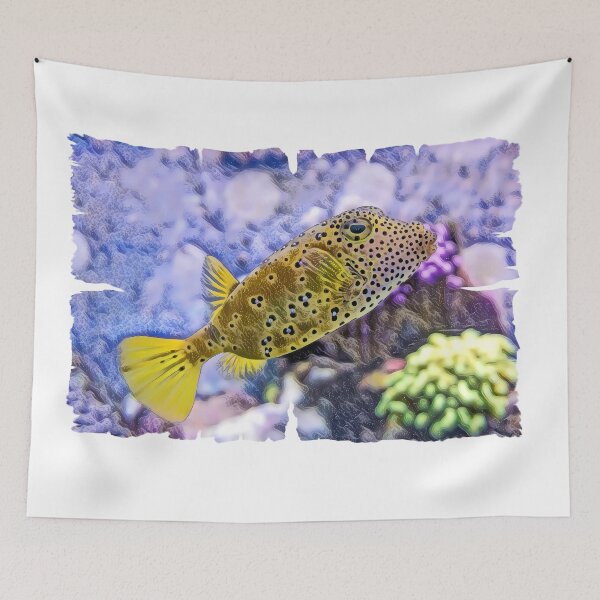 Item preview, Pez globo amarillo en un diseño de arte digital de arrecife designed and sold by Heathermarie321.