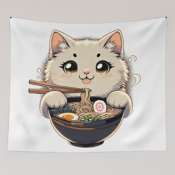 Item preview, Japanese Cute Cate Eating Ramen Noodles  Stickers designed and sold by olympe-store.