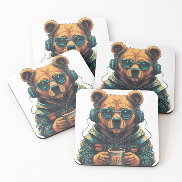 Item preview, techno bear and coffee  designed and sold by SabyDigitalArt.