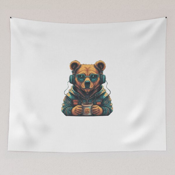 Item preview, techno bear and coffee  designed and sold by SabyDigitalArt.