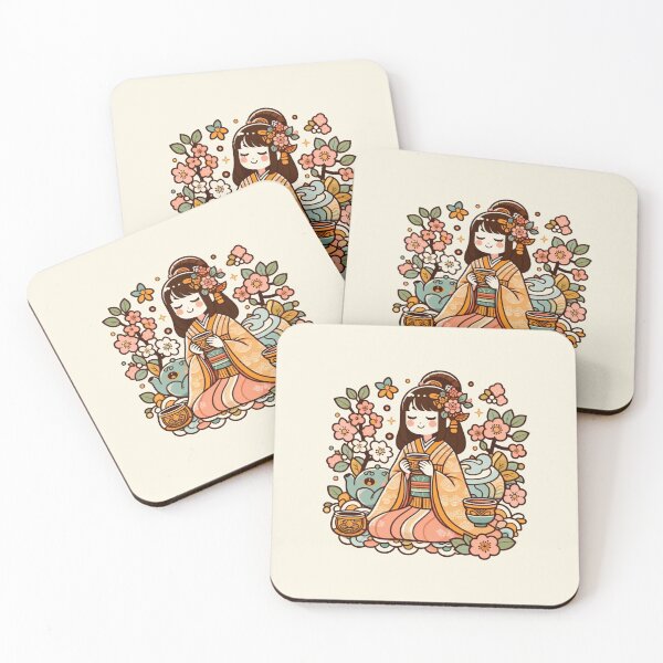 Item preview, Japanese cute girl surrounded by flowers designed and sold by Gutscuts.