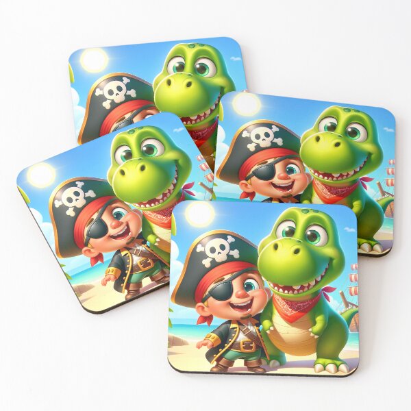 Item preview, Cheerful Pirate and Dinosaur Buddies designed and sold by inkArtistryfine.