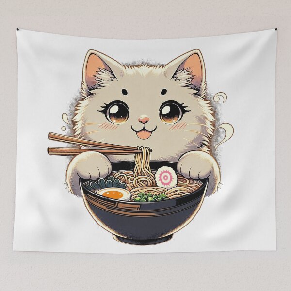 Item preview, Japanese Cute Cate Eating Ramen Noodles  Stickers designed and sold by olympe-store.