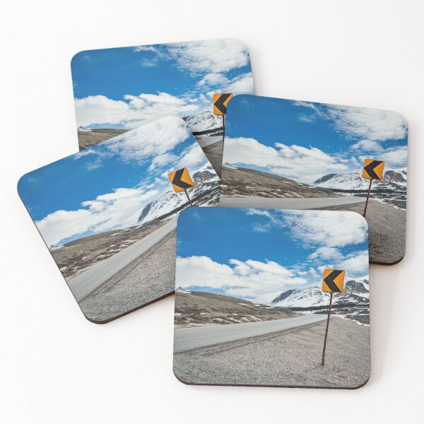Item preview, Road sign caution curve in the Canadian Rocky Mountains - photo designed and sold by CineWanderlust.