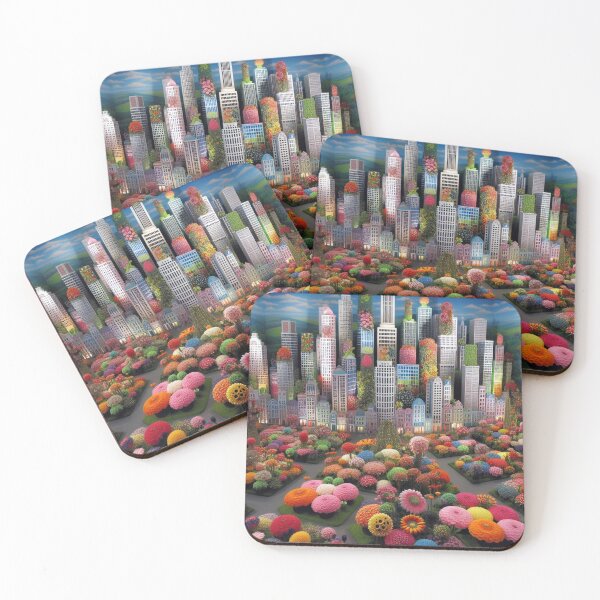 Item preview, A City with Buildings made of Colorful Flowers. designed and sold by AIExpressive.