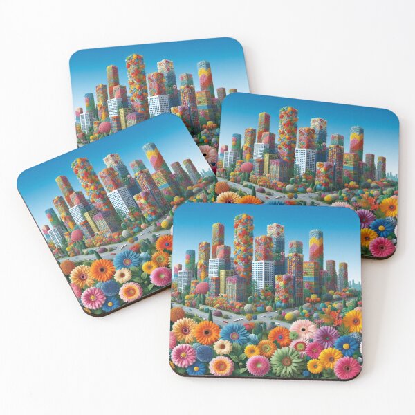 Item preview, A City with Buildings made of Colorful Flowers. 3 designed and sold by AIExpressive.